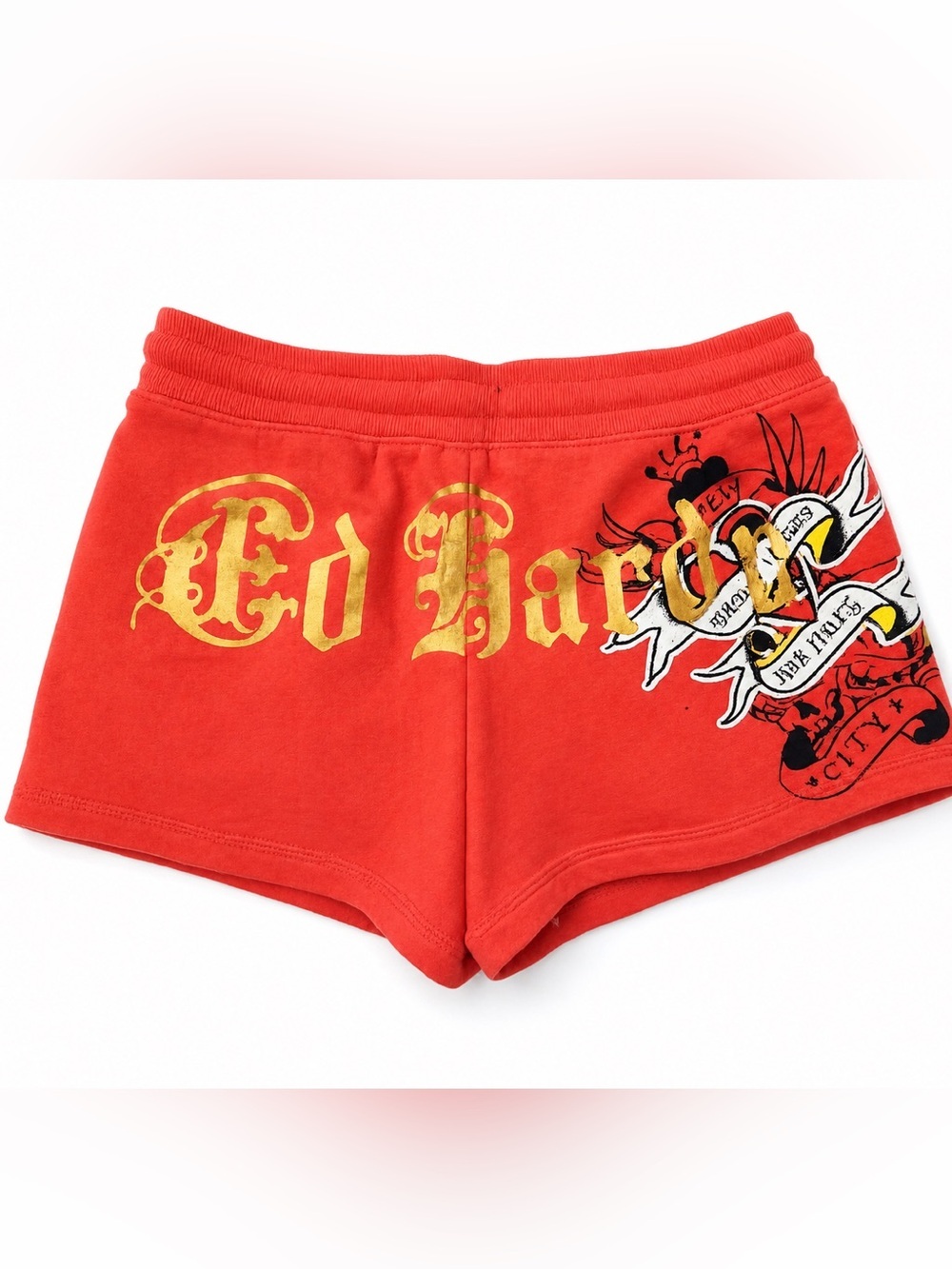 Ed Hardy Orange Shorts with Gold Graphic Small